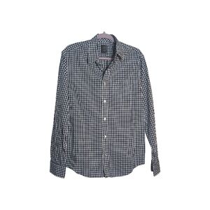 GAP Men's Large Navy  & White Gingham Long Sleeve Button Up Shirt Preppy Work